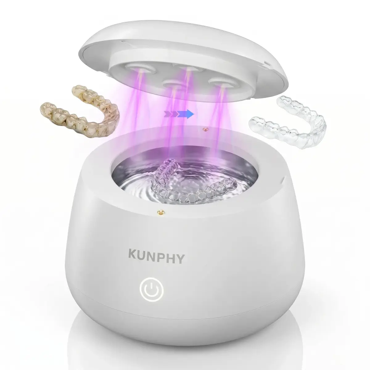 KUNPHY Ultrasonic Retainer Cleaner Machine 200ml (6.76 Fl Oz) | 48kHz Deep Cleaning Pod for Braces, Jewelry, Dentures - main product image