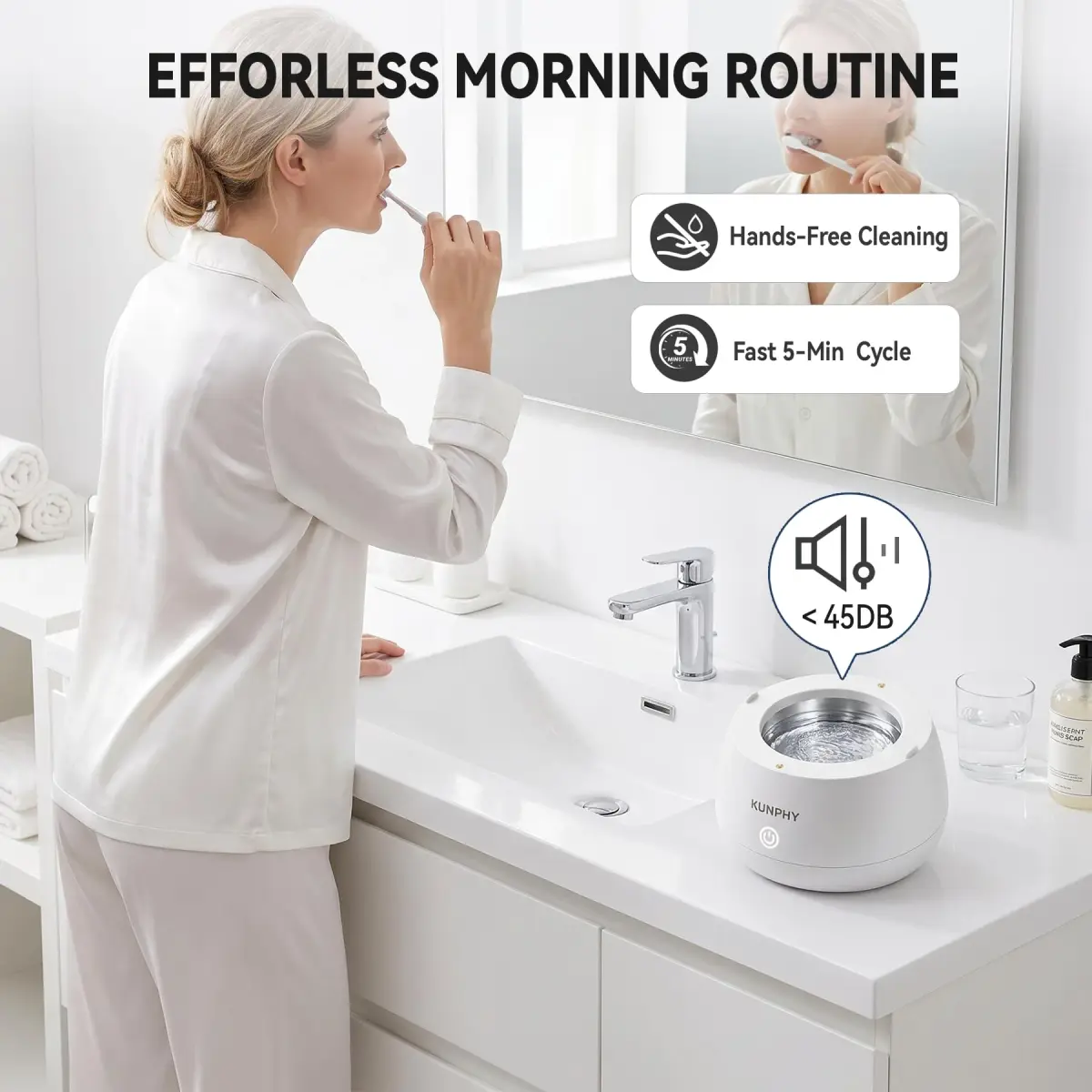 KUNPHY Ultrasonic Retainer Cleaner Machine 200ml (6.76 Fl Oz) | 48kHz Deep Cleaning Pod for Braces, Jewelry, Dentures - view 8