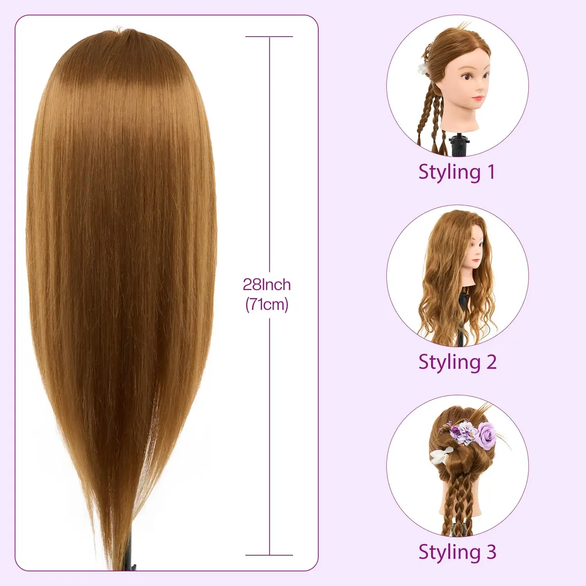 Neverland Beauty & Health Mannequin Head with 80% Human Hair 28 Inch | Salon & Training Head for Hairdresser - view 5