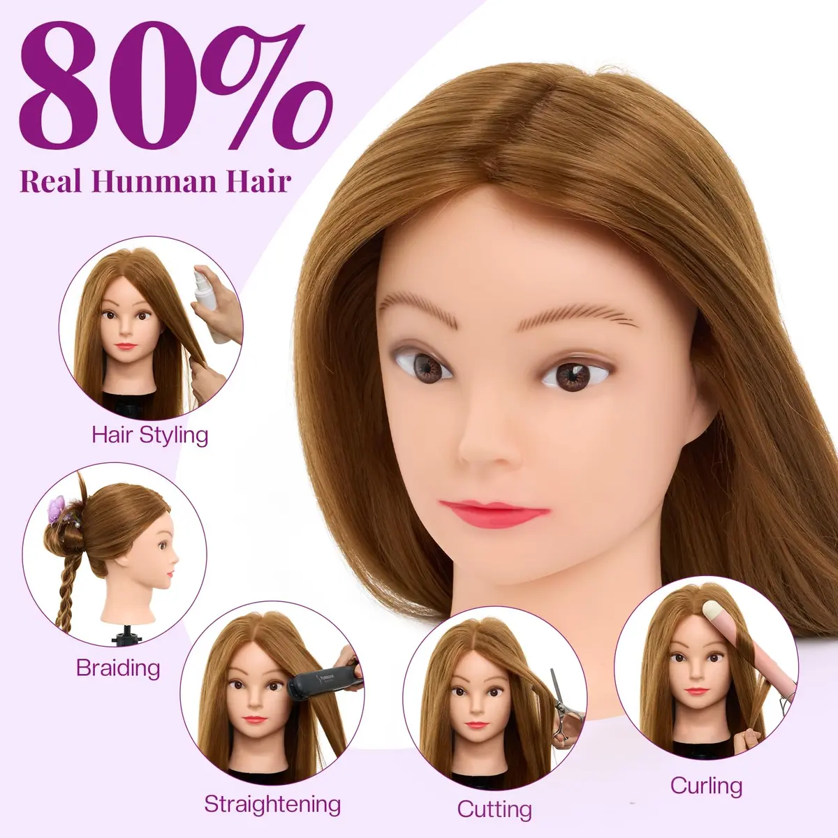 Neverland Beauty & Health Mannequin Head with 80% Human Hair 28 Inch | Salon & Training Head for Hairdresser - view 2