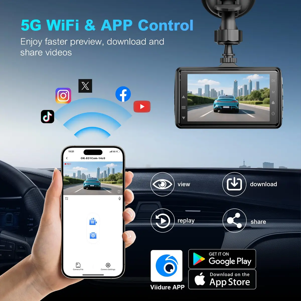 BOOGIIO 4K Dual Dash Cam with 64GB SD Card | 170° Wide Angle, Night Vision, WiFi, G-Sensor, 3" IPS Screen - view 5