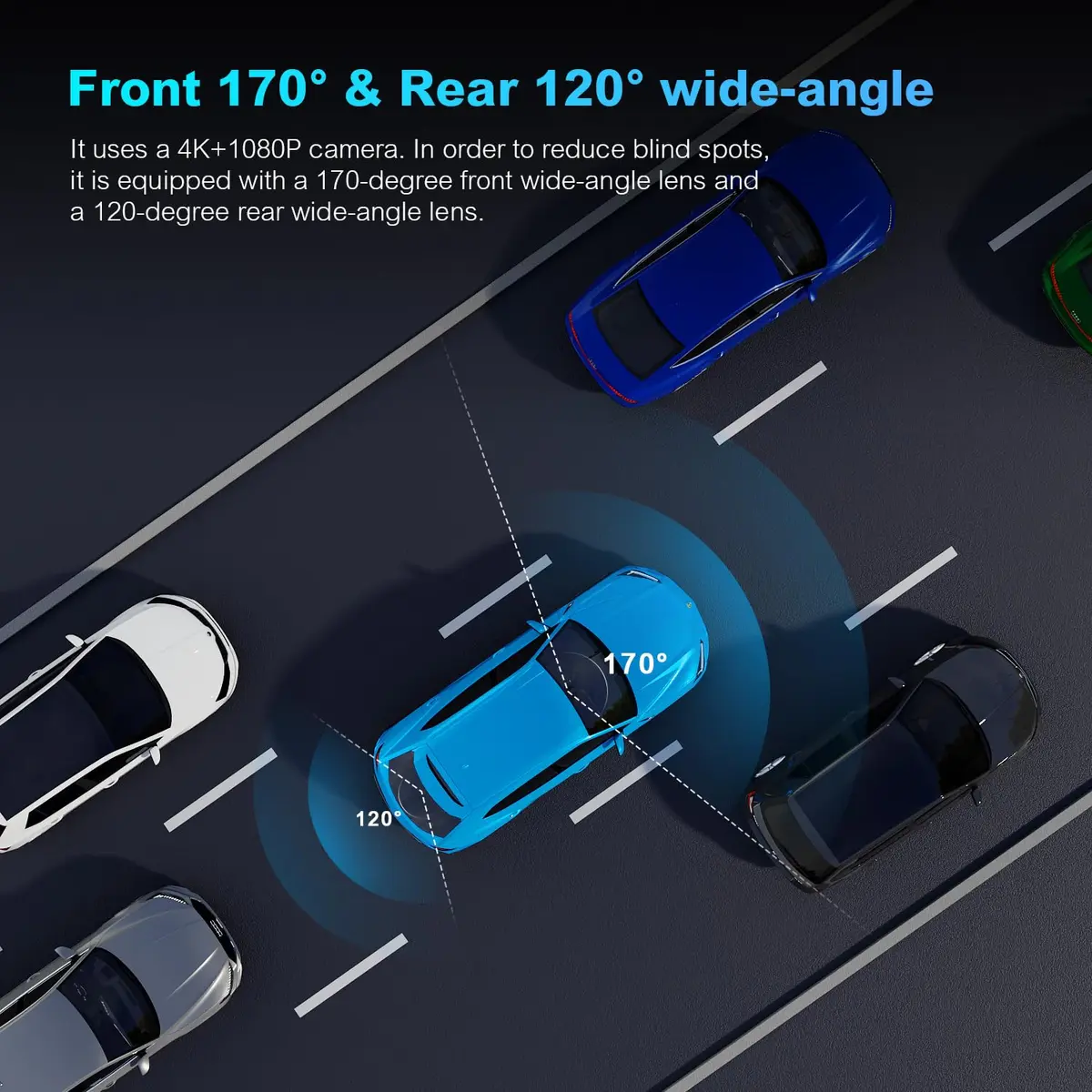 BOOGIIO 4K Dual Dash Cam with 64GB SD Card | 170° Wide Angle, Night Vision, WiFi, G-Sensor, 3" IPS Screen - view 3