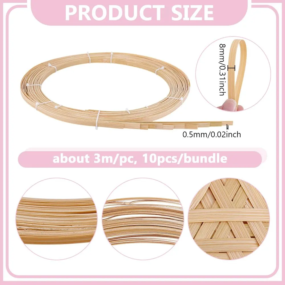 NBEADS Bamboo Strips for Weaving 8mm Wide (32.8 Yards Total) | Natural Wicker Rattan Webbing for DIY Basket Making & Furniture Repair - view 2