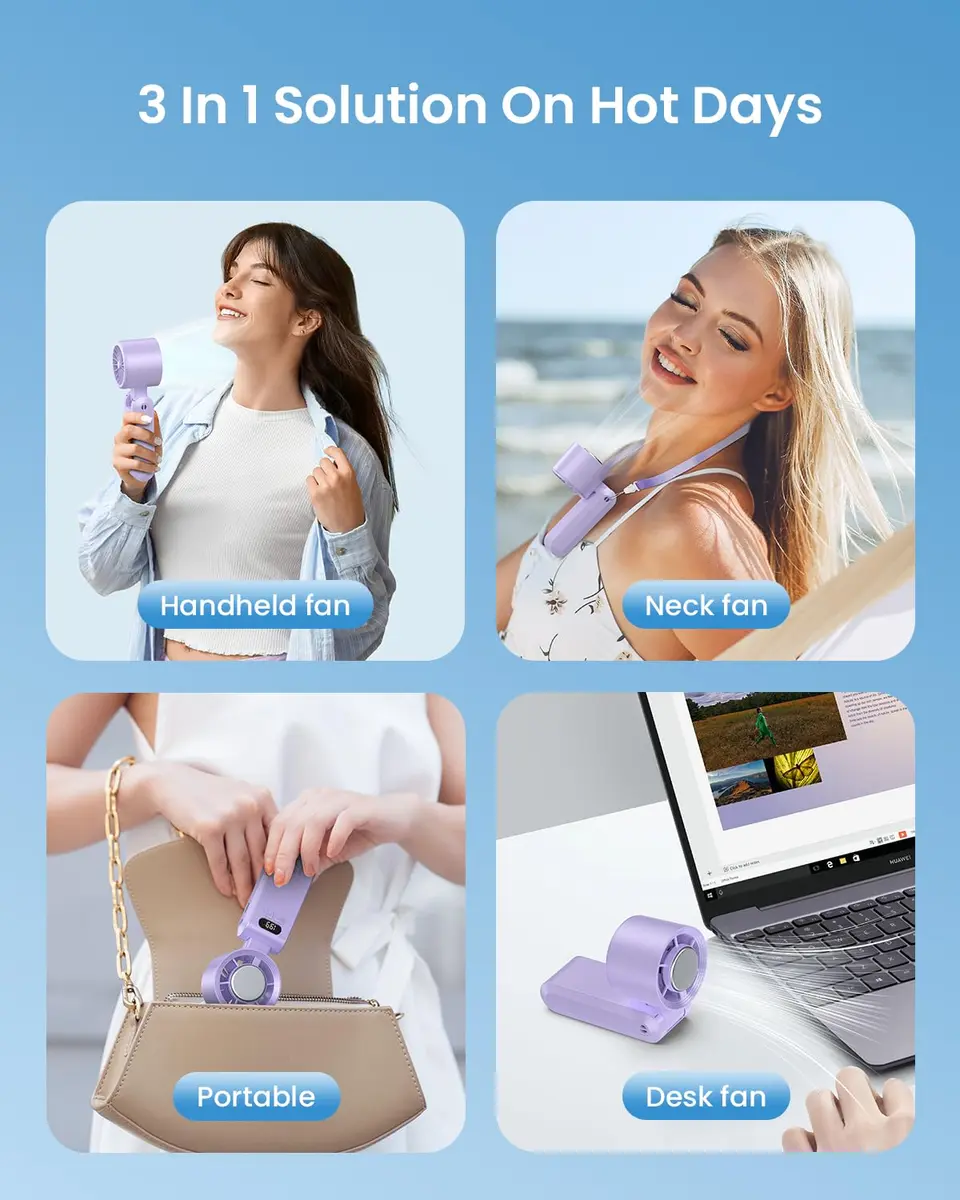 Kimguard Handheld Portable Turbo Fan with Ice Cooler | 20H Runtime, 5500mAh Rechargeable, 20000 RPM, Purple - view 7