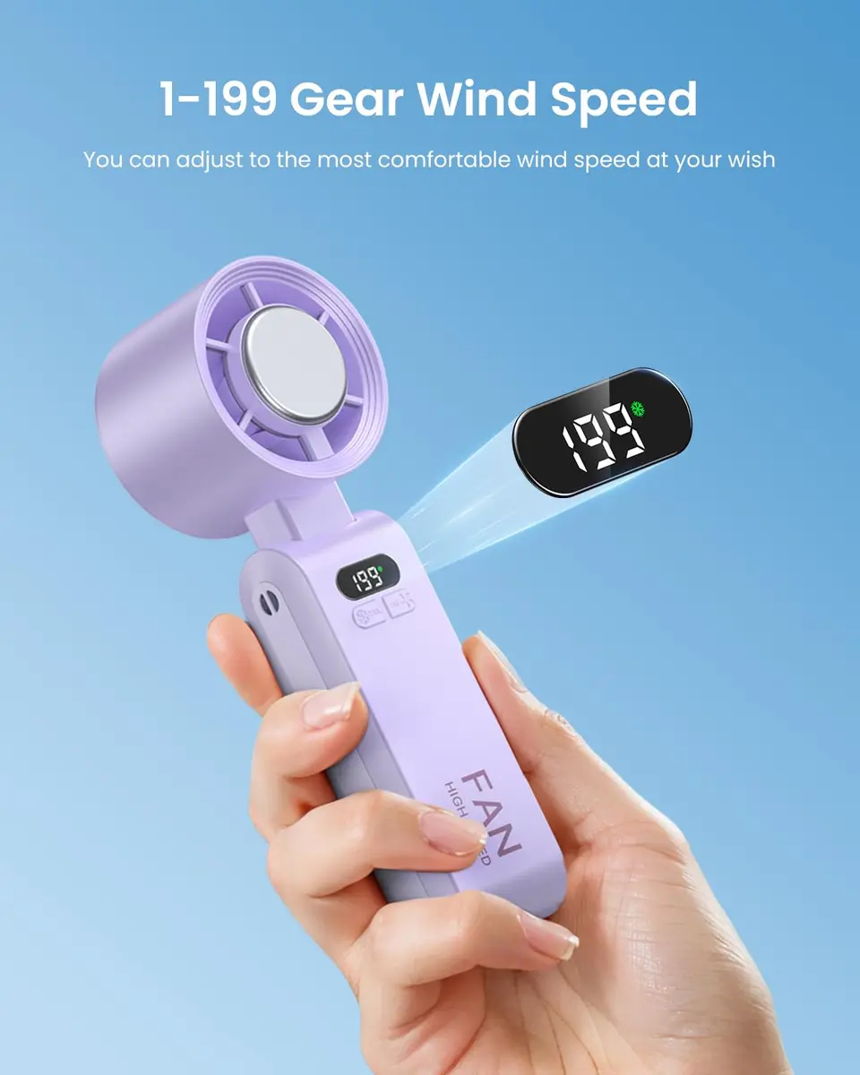 Kimguard Handheld Portable Turbo Fan with Ice Cooler | 20H Runtime, 5500mAh Rechargeable, 20000 RPM, Purple - view 3