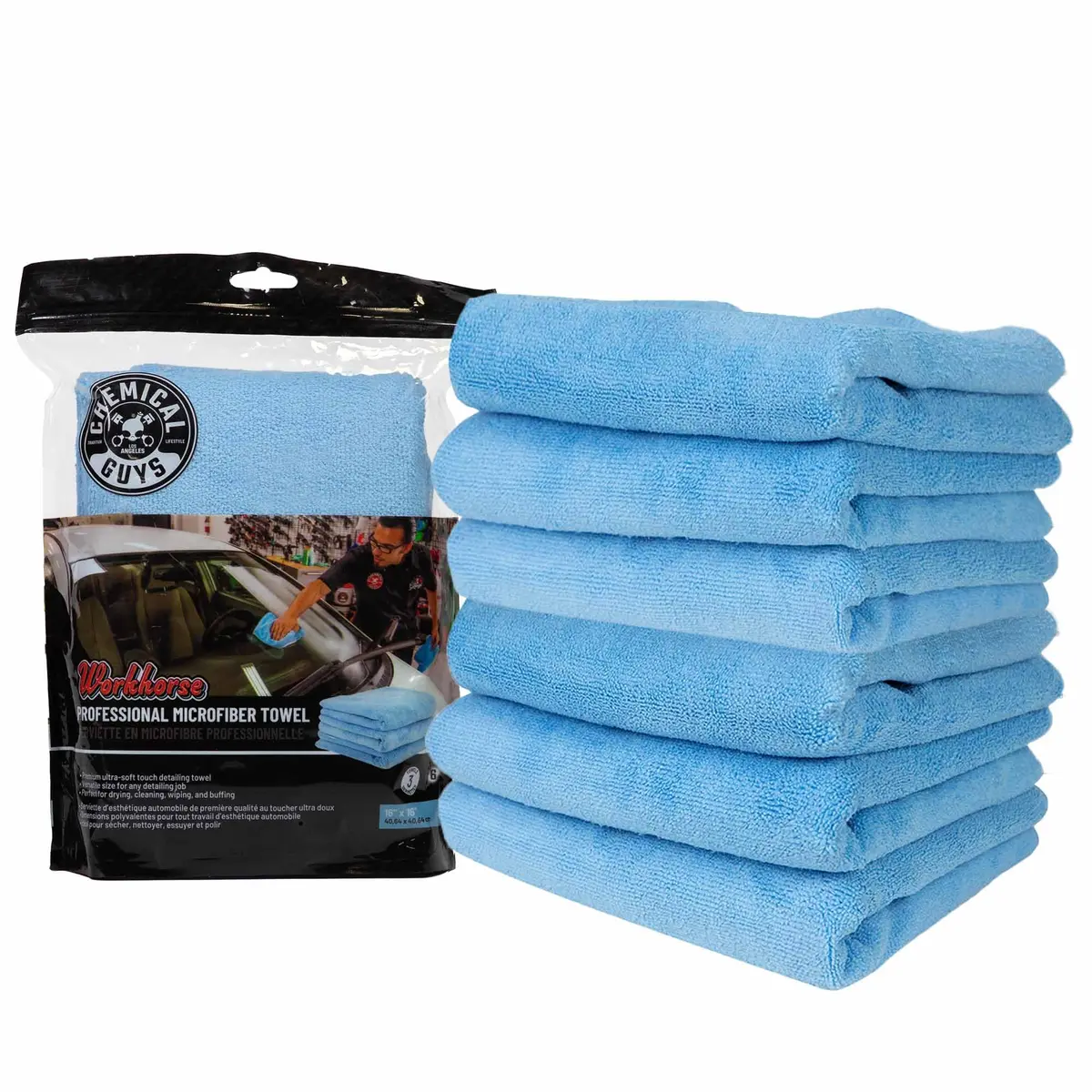 Chemical Guys Workhorse Microfiber Towels Blue 16 in | Professional-grade cleaning cloths for car & home - main product image