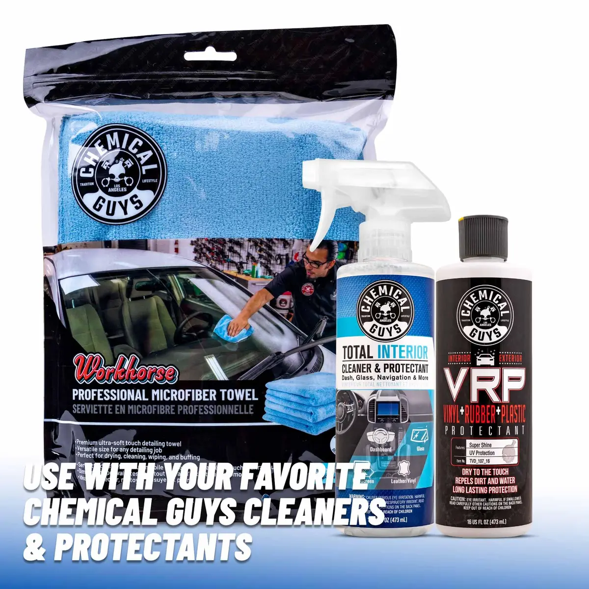 Chemical Guys Workhorse Microfiber Towels Blue 16 in | Professional-grade cleaning cloths for car & home - view 7
