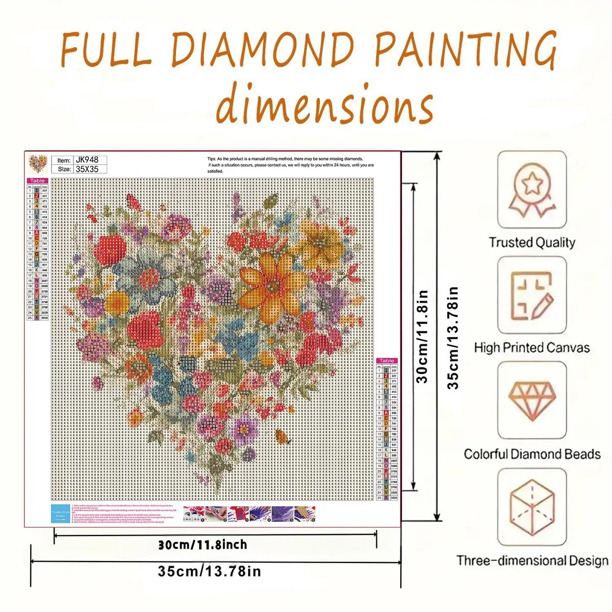 BYGFHLYW 5D Diamond Painting Kits for Adults, Heart Flower Diamond Art Kits 34.8cm x 34.8cm | Full Drill Gem Painting for Home Wall Decor - view 7