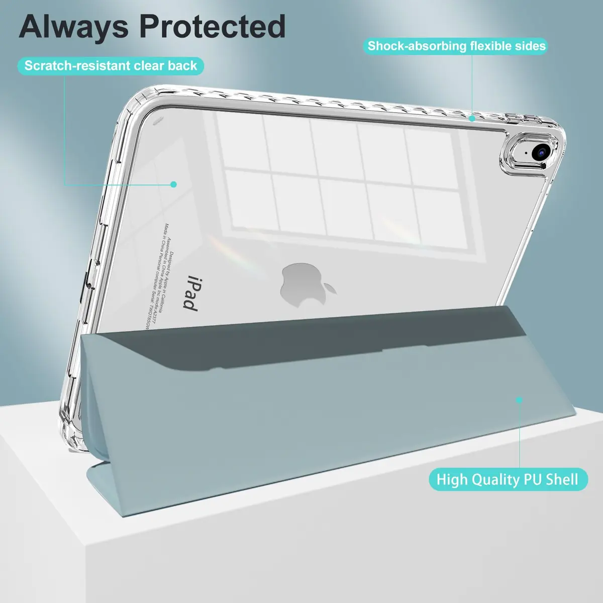 MYGROO Case for iPad A16 11th/10th Gen 2025/2022 | Misty Blue, Auto Wake/Sleep, Tri-Fold Stand - view 3