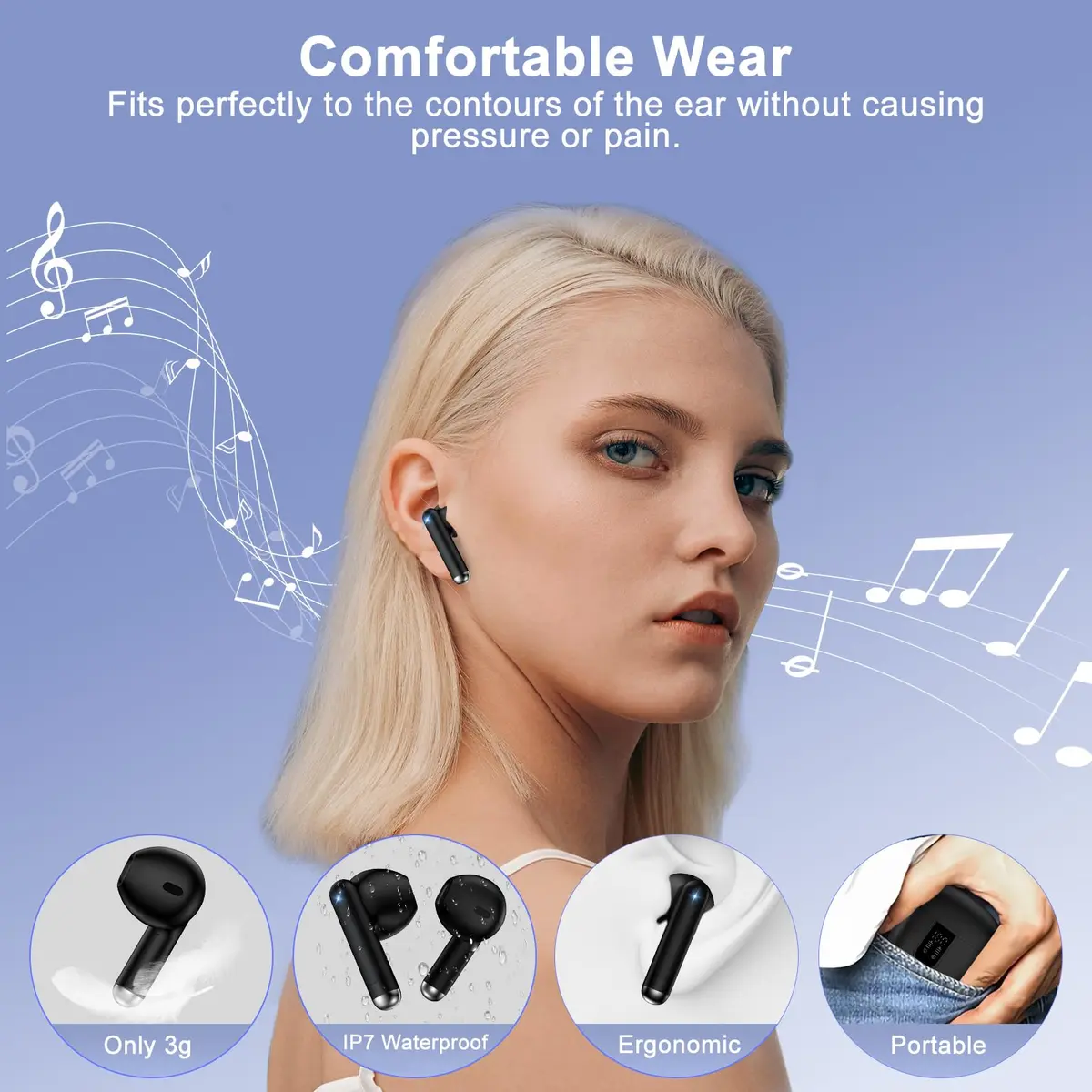 iHoto S49 Wireless Earbuds Bluetooth Headphones 30mAh (0.03Ah) | ENC Noise Cancelling, IP7 Waterproof, 40H Playtime - view 4