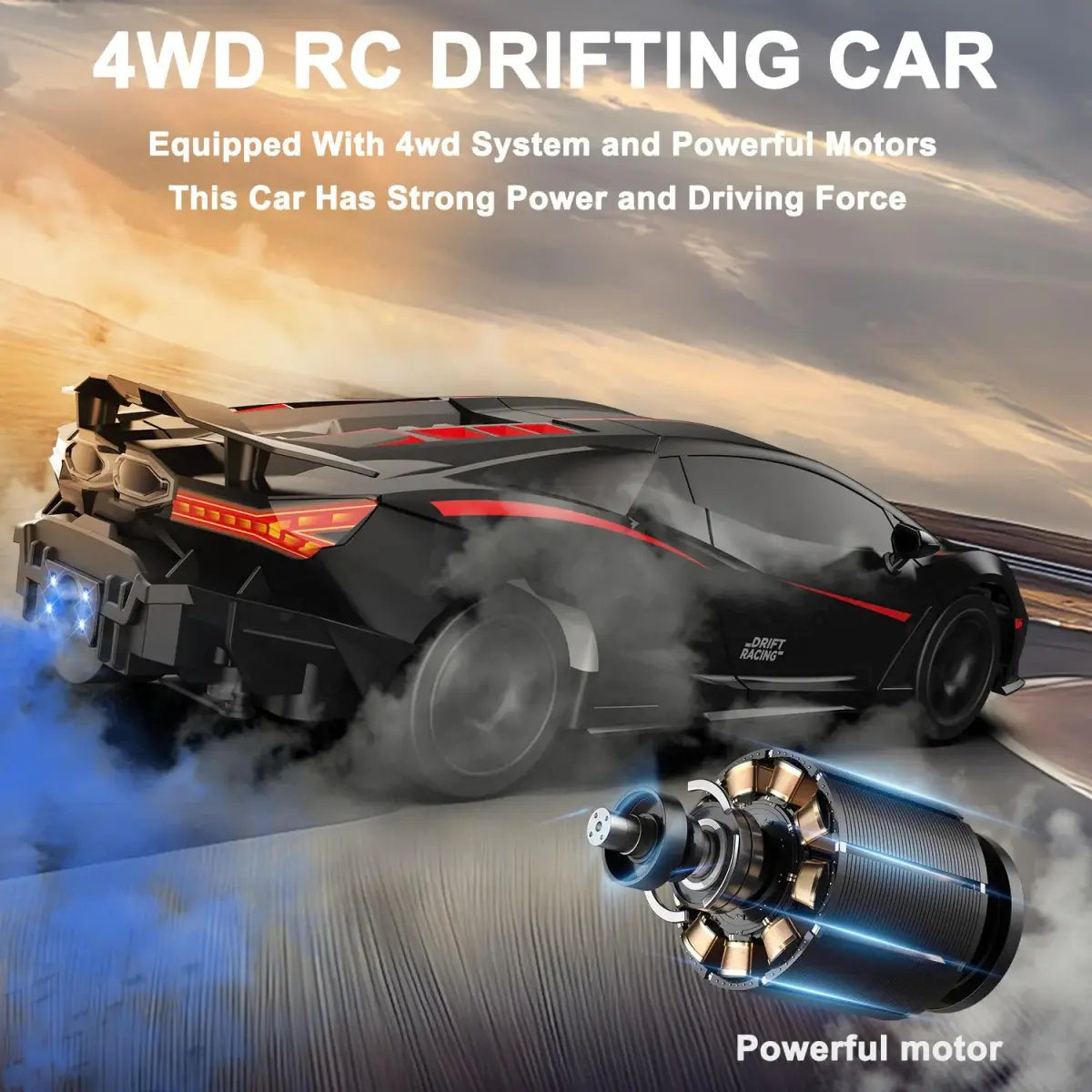 Desdoni Black-2 RC Drift Car 1:16 Scale 4WD High-Speed Remote Control Toy with LED Lights & Spray - view 3