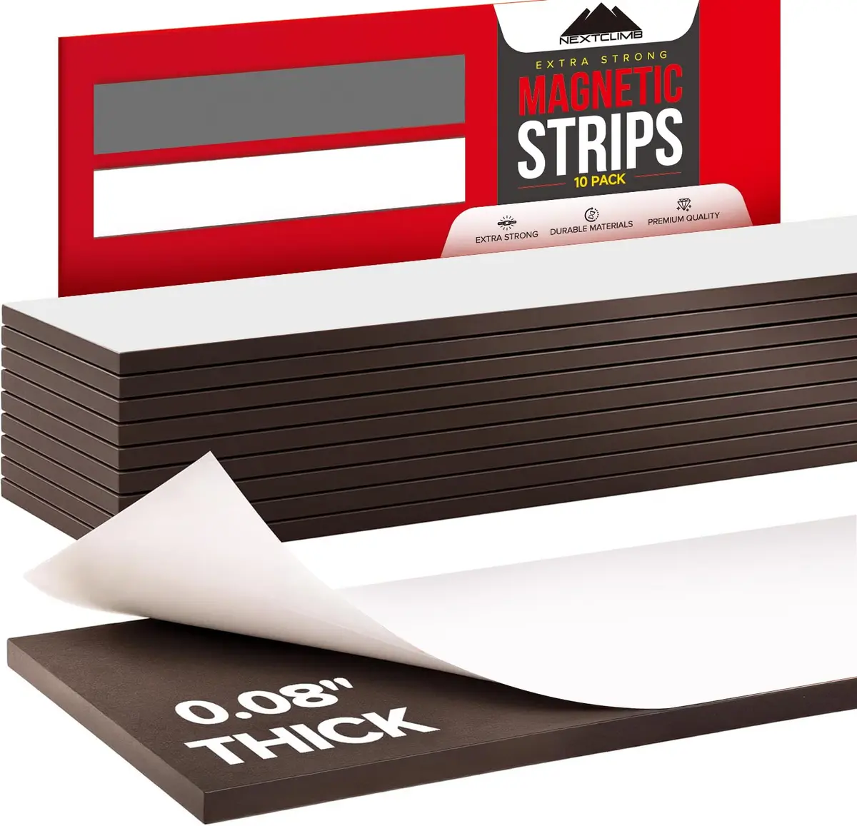 NextClimb Magnetic Tape Strips with Adhesive Backing, 1 inch Wide x 6 inch Long (10 Strips) | Strong Adhesive Magnets for Crafts, Whiteboard, Fridge - main product image