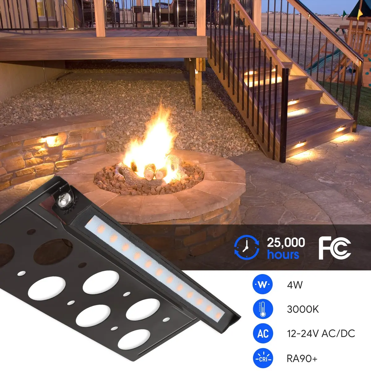 E ENERGETIC LIGHTING 7 Inch Outdoor LED Step Lights | Waterproof Landscape Lighting, 12V-24V AC/DC, 4W, Warm White - view 2