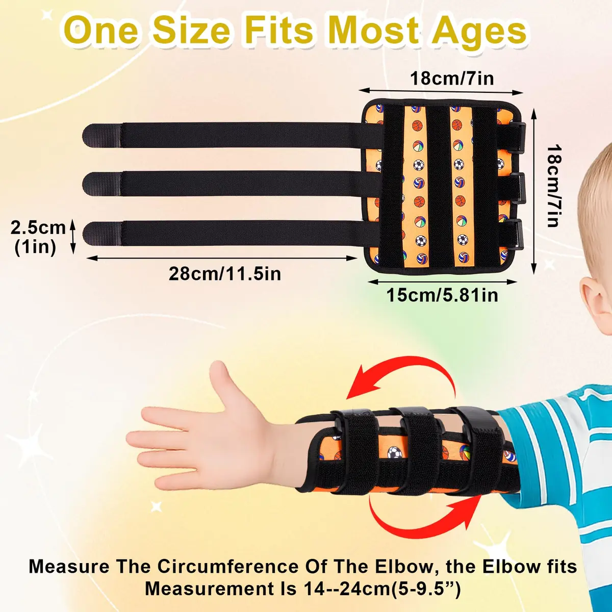 JFHNMLW Yellow Ball Sports Thumb Sucking Deterrent Elbow Guard 17.7cm (7in) | Gentle Habit Breaker for Kids - view 2