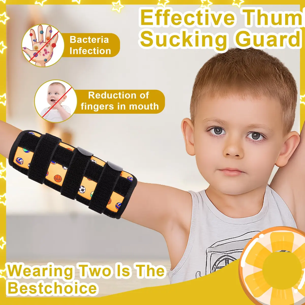 JFHNMLW Yellow Ball Sports Thumb Sucking Deterrent Elbow Guard 17.7cm (7in) | Gentle Habit Breaker for Kids - view 4