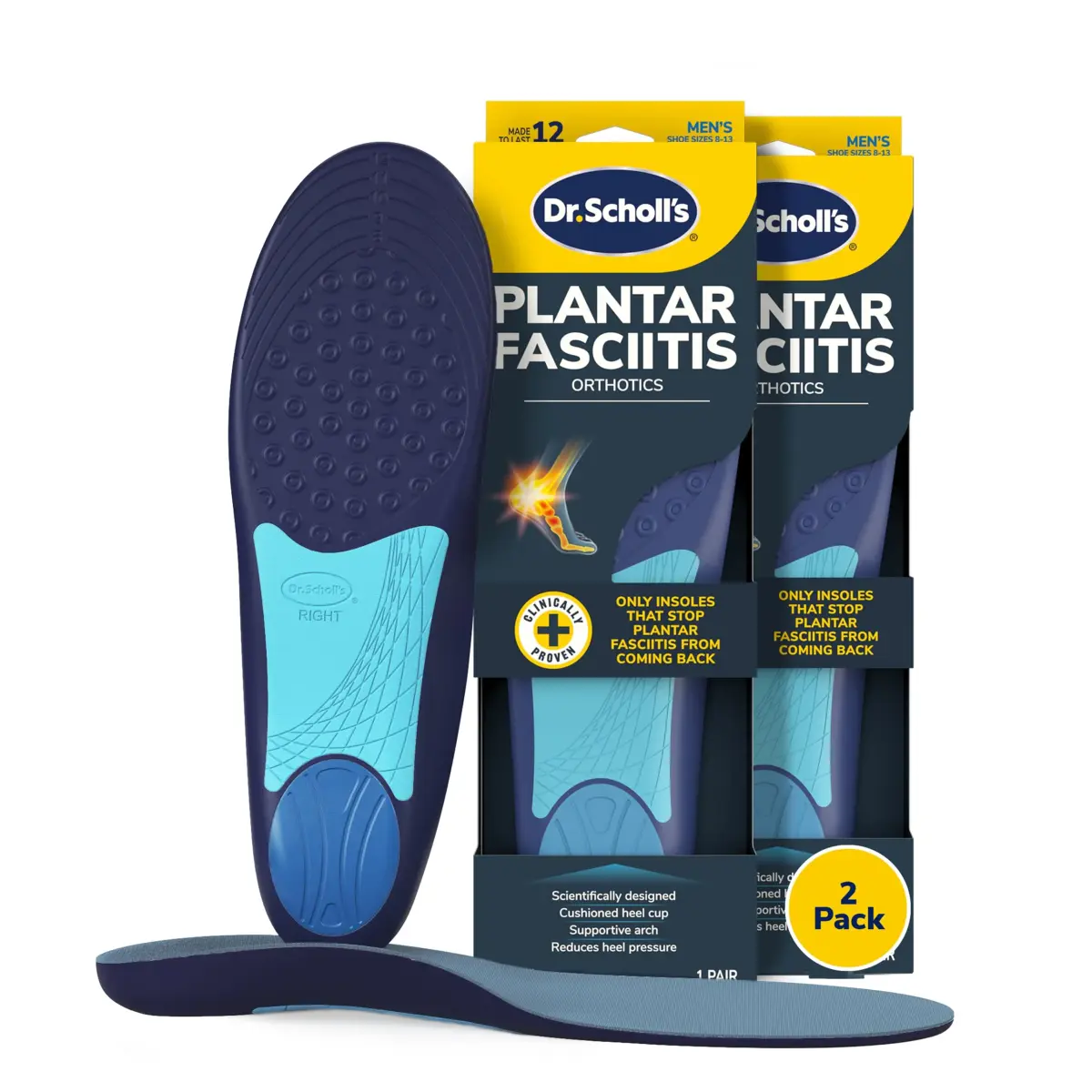 Dr. Scholl's Plantar Fasciitis Relief Orthotic Insoles for Men - Size L (2-Pack) | Clinically Proven to Prevent Recurrence - main product image