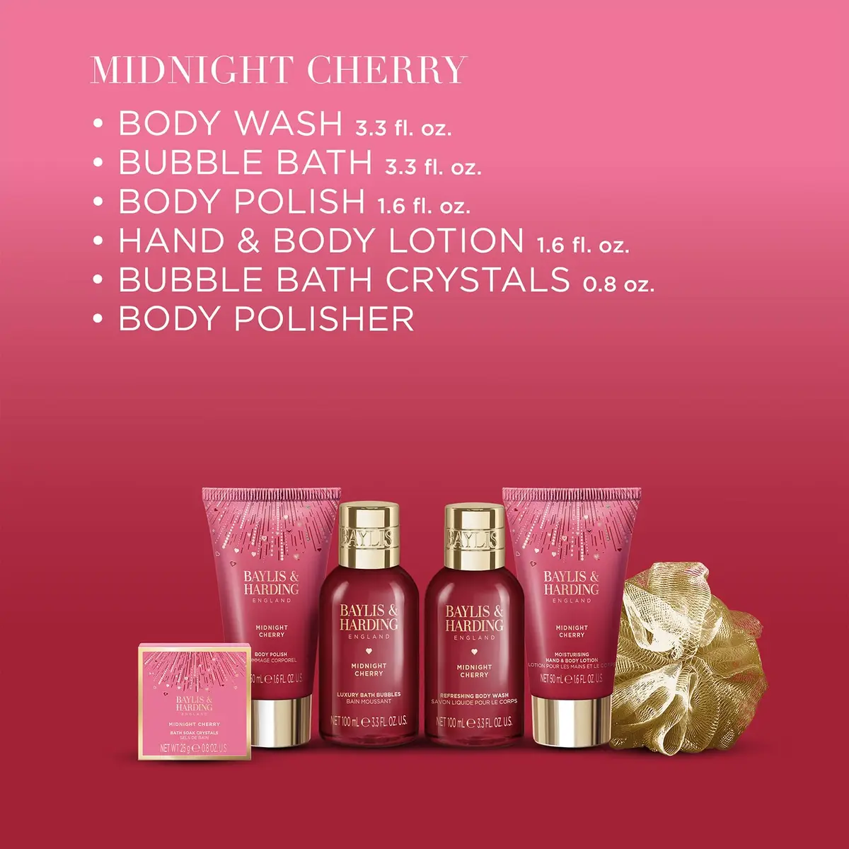 Baylis & Harding Limited Edition Pamper Present Gift Set for Women | Midnight Cherry Fragrance, 6-Piece - view 3