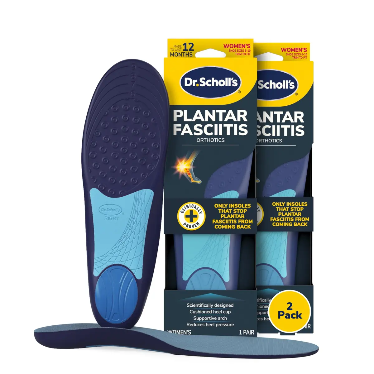 Dr. Scholl's Plantar Fasciitis Relief Orthotic Insoles for Women - Pack of 2 | Clinically Proven to Stop Recurrence - main product image