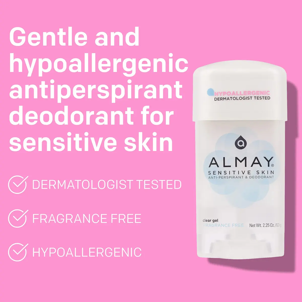 Almay Hypoallergenic Gel Antiperspirant Deodorant for Sensitive Skin, Fragrance-Free, 133ml (4.5 fl oz) | All Day Wetness Protection - view 2