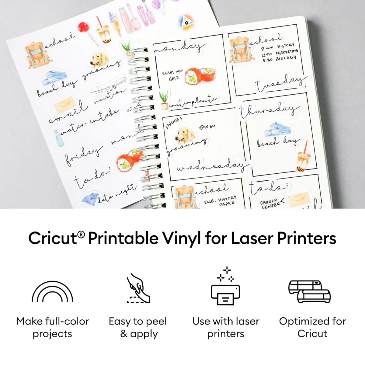 Cricut Vinyl Sticker Paper 25 Sheets | Printable Vinyl for Laser Printers, 8.5x11, White - view 3