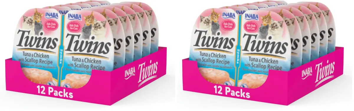 INABA Twins for Cats Tuna & Chicken with Scallop Recipe, 29.52ml (1.23 Fl Oz) per Serving | Hydrating Low-Calorie Cat Treat - main product image
