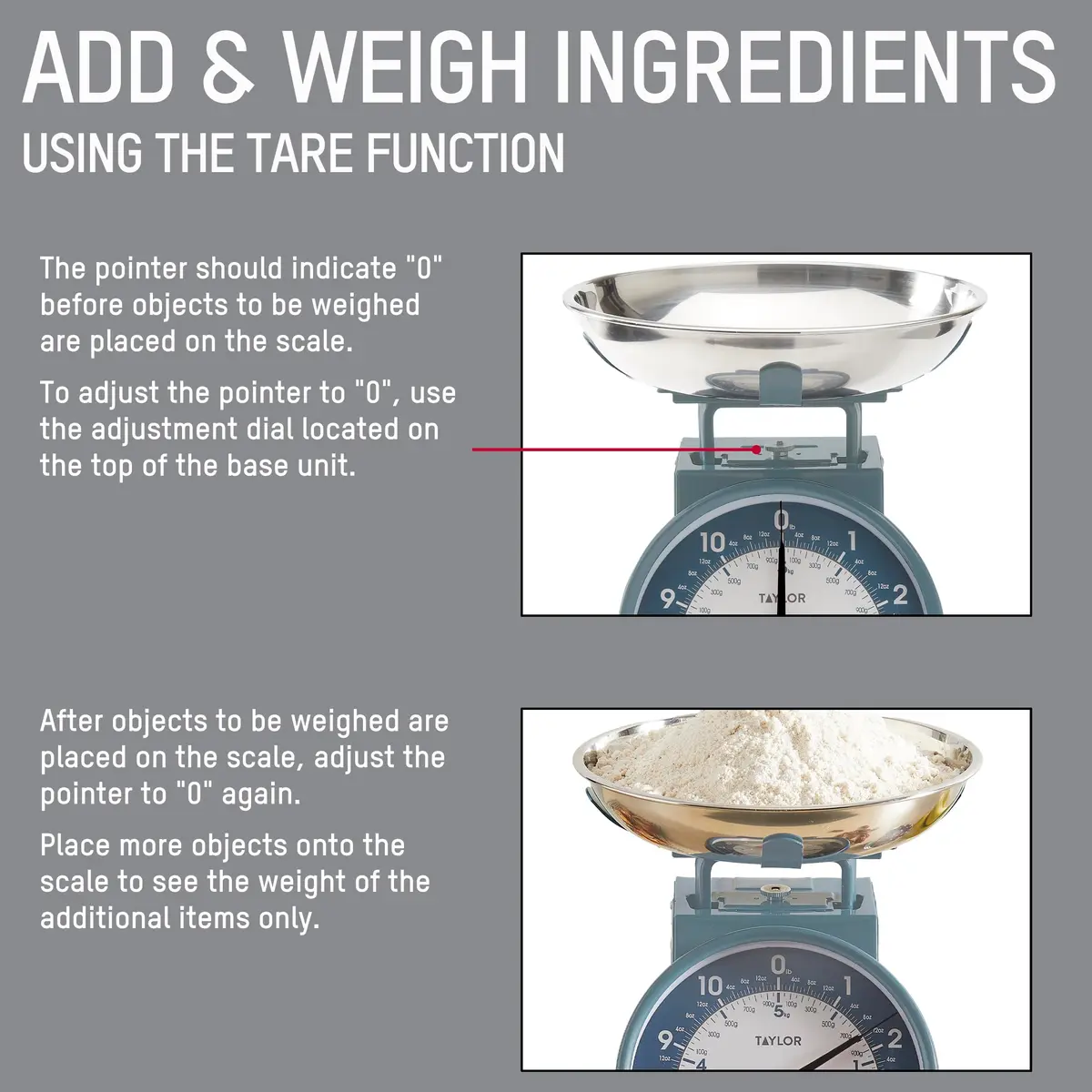 Taylor Vintage Mechanical Kitchen Scale 2.5kg (5.5 lb) Storm Blue | Large Easy-Read Dial, Removable Bowl - view 2