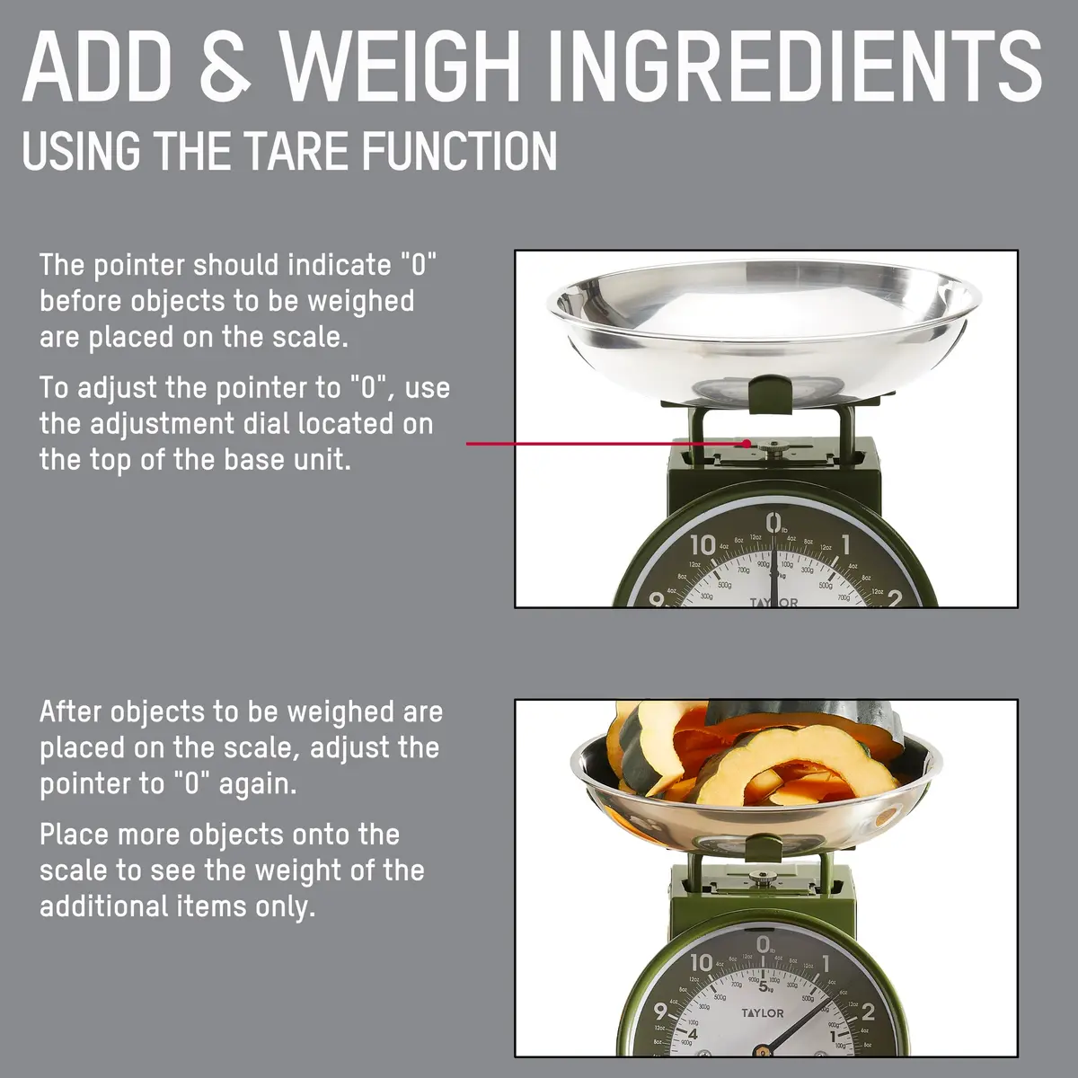 Taylor Vintage Mechanical Kitchen Scale 5 kg (11 lb) | Evergreen Analog Dial - view 2