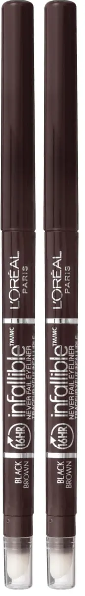 L'Oreal Paris Infallible Never Fail Mechanical Eyeliner Pencil Black Brown 0.008 oz (Pack of 2) | Smudge-Proof Up to 16 Hours - main product image
