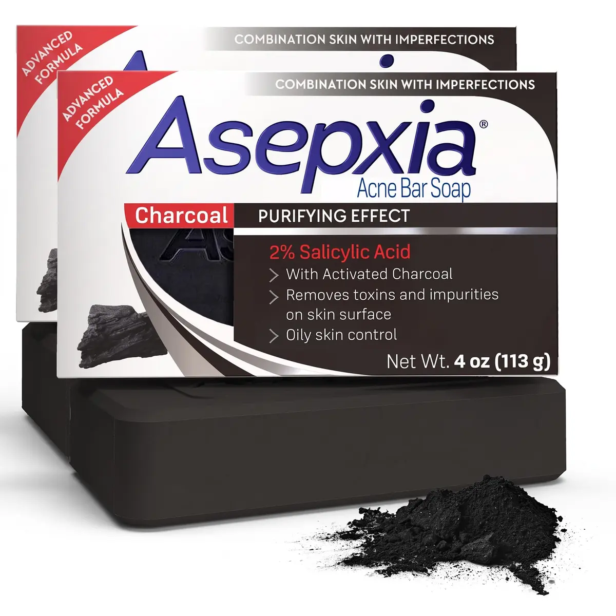 Asepxia Salicylic Acid & Activated Charcoal Bar Soap 4 Oz | Acne Treatment & Deep Cleansing for Oily Skin - main product image