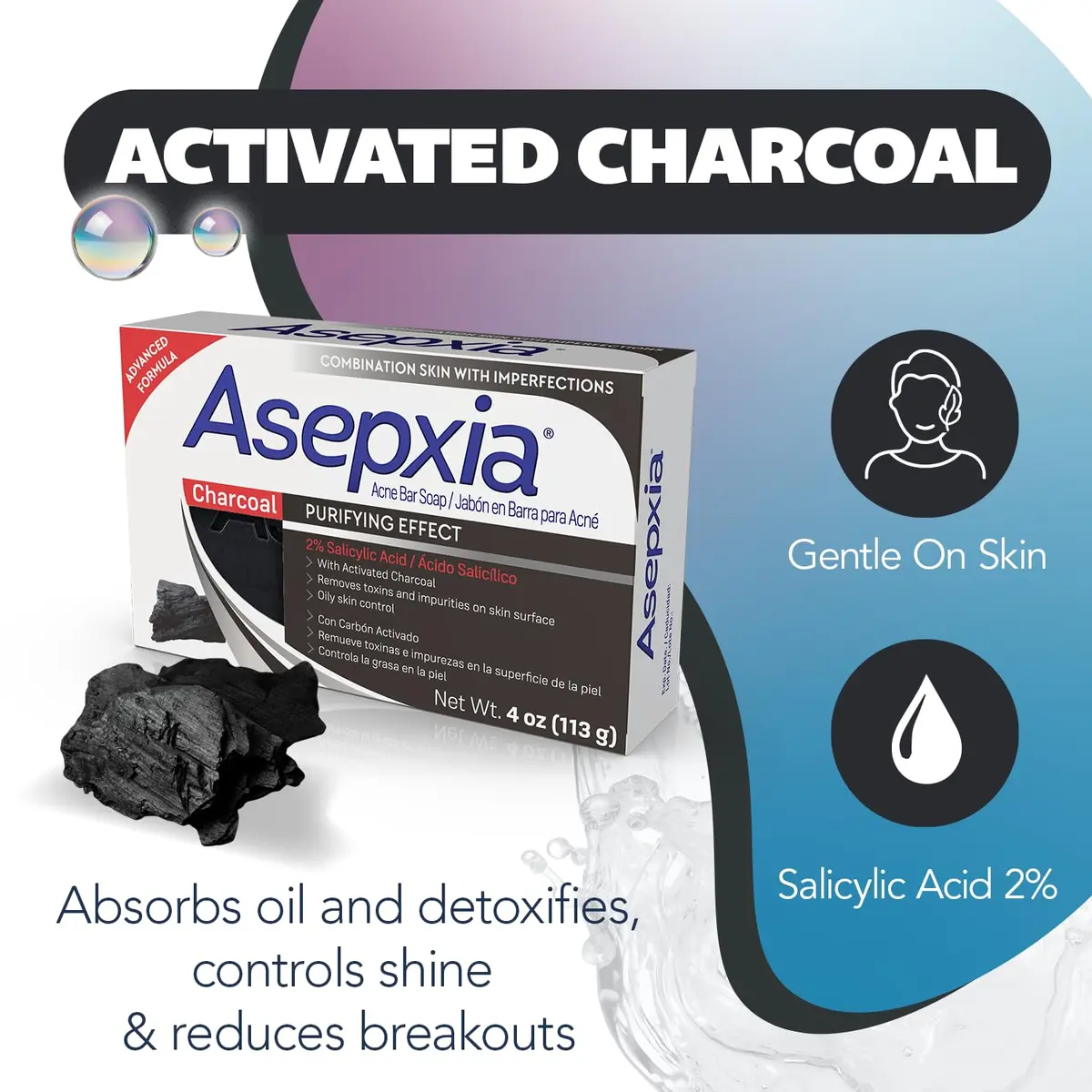 Asepxia Salicylic Acid & Activated Charcoal Bar Soap 4 Oz | Acne Treatment & Deep Cleansing for Oily Skin - view 4