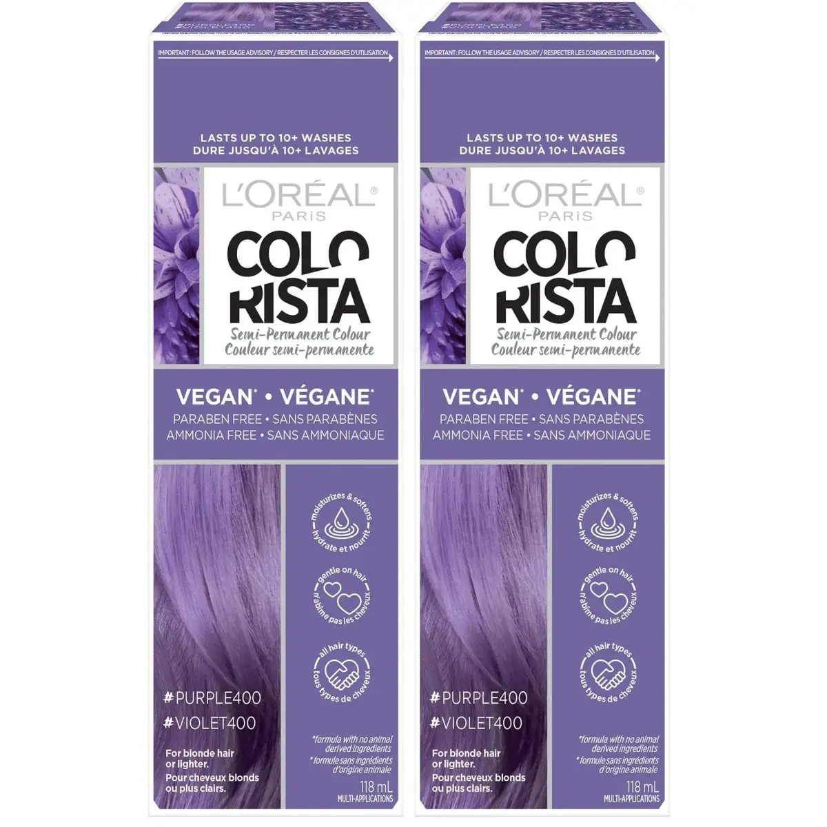 L'Oreal Paris Colorista Semi-Permanent Hair Color Soft Pink - Purple (Pack of 2) - main product image