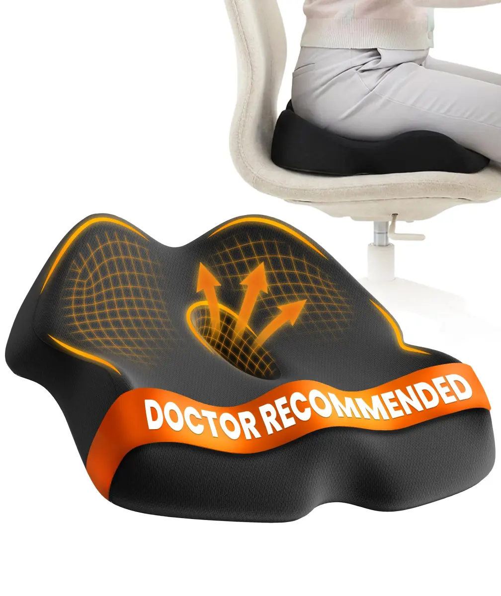 Everlasting Comfort Doctor Recommended Memory Foam Seat Cushion for Office Chairs & Car - Ergonomic Office Desk Accessories - Cushions for Tailbone Pain Relief, Sciatica (Large, Dark Gray) - main product image