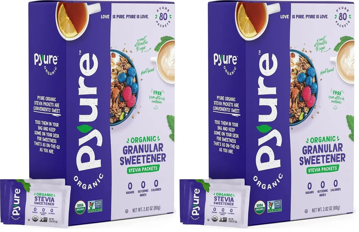 Pyure Organic Stevia Packets | Zero Carb, Zero Sugar, Plant-Based Sweetener | 80 Count - main product image