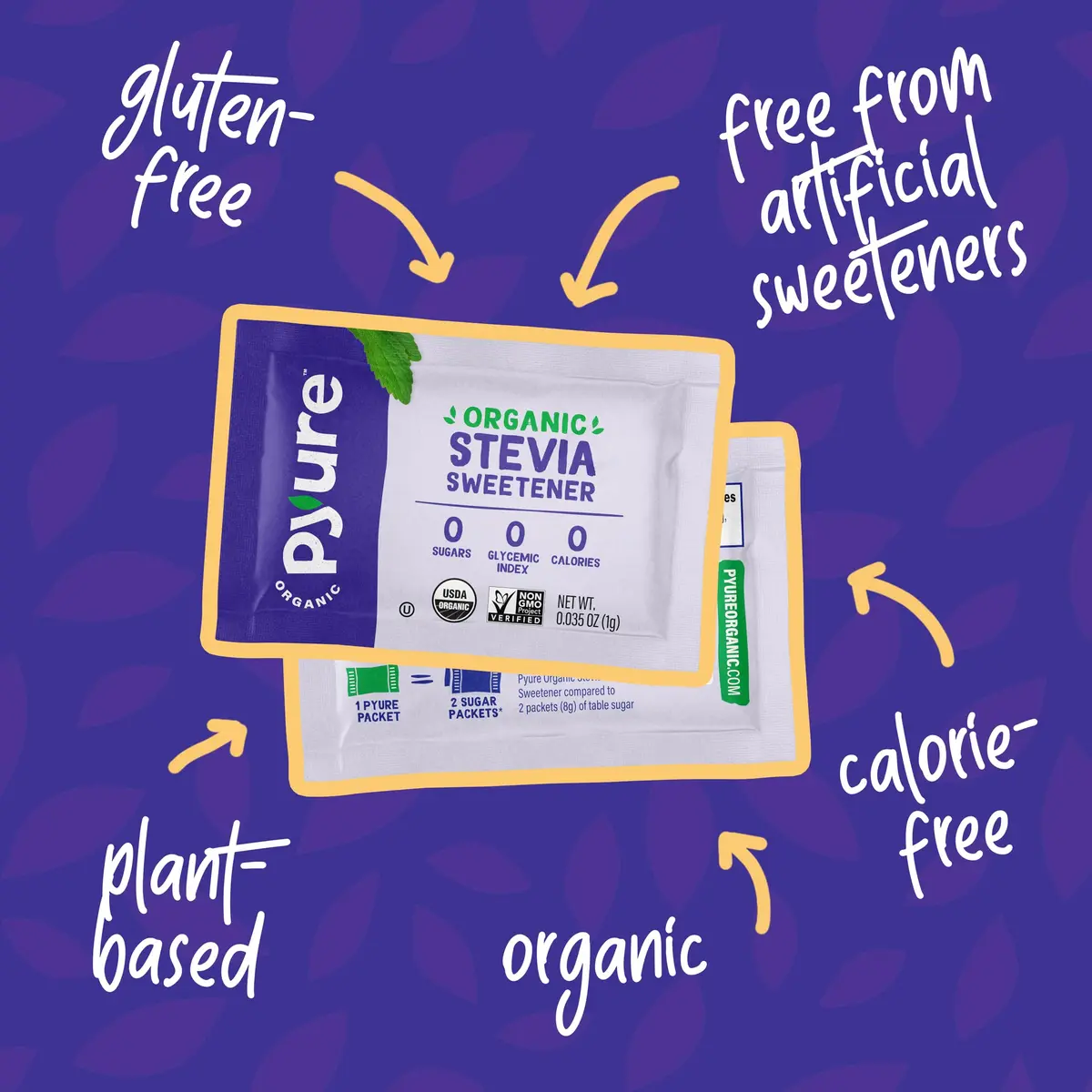 Pyure Organic Stevia Packets | Zero Carb, Zero Sugar, Plant-Based Sweetener | 80 Count - view 4