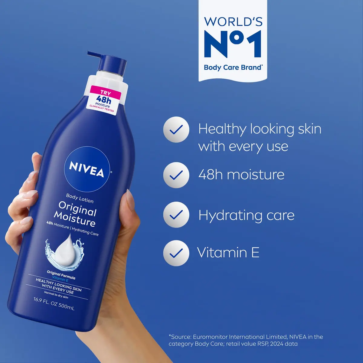 NIVEA Original Moisture Body Lotion with Vitamin E, 16.9 Fl Oz (Pack of 2) | 48-Hour Deep Nourishing Moisture for Normal to Dry Skin - view 3