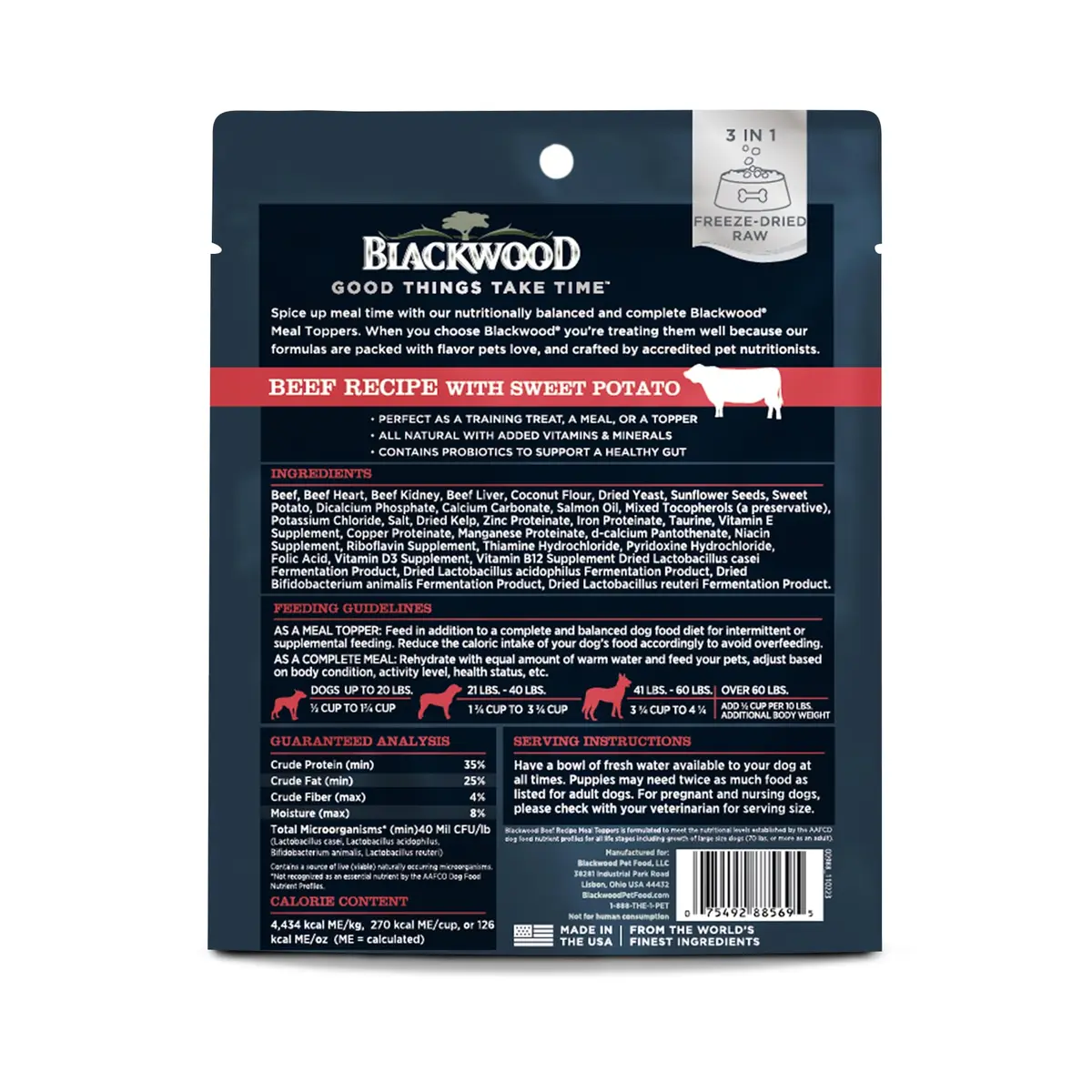 Blackwood Freeze Dried Dog Food Topper, Beef & Sweet Potato 8oz | High Protein, Probiotics, Versatile - view 2