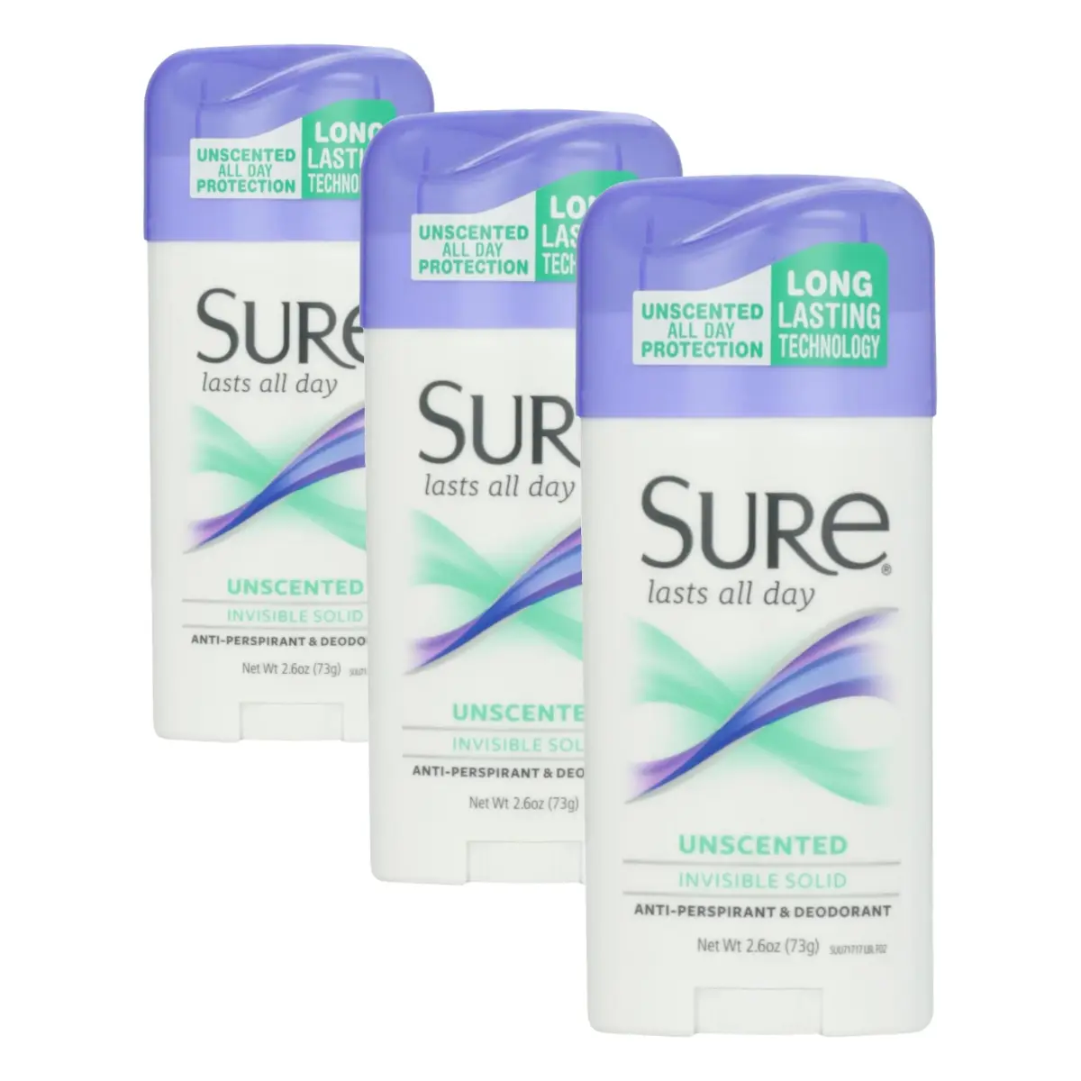 Sure Deodorant Invisible Solid, Unscented - 2.6 oz (Pack of 3) - main product image
