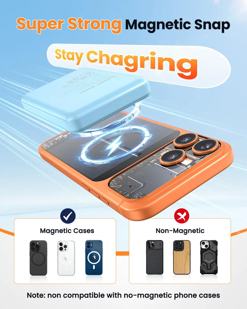 COOAV Power Bank 12000mAh Magnetic Portable Charger | Fast Wireless & USB-C Support - view 2