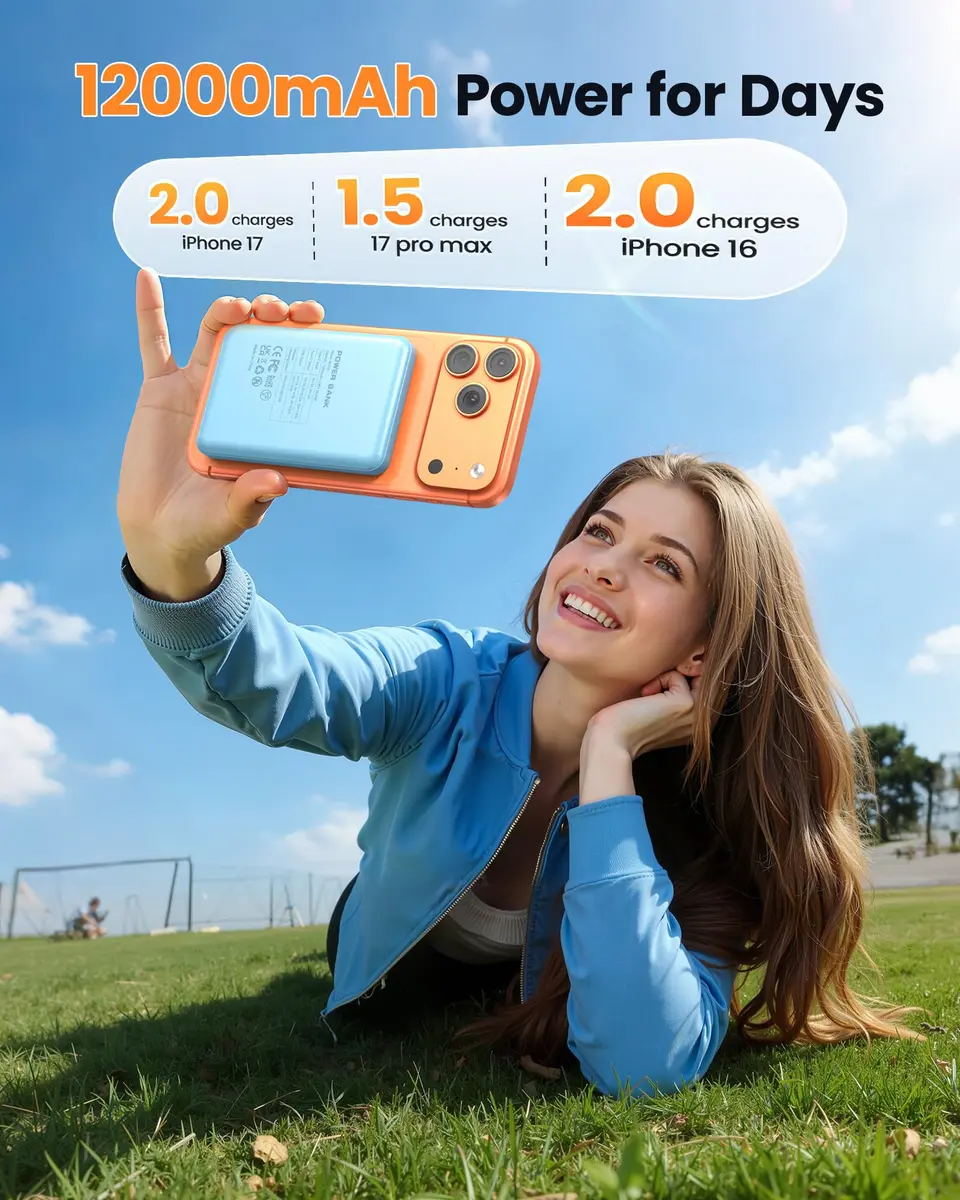 COOAV Power Bank 12000mAh Magnetic Portable Charger | Fast Wireless & USB-C Support - view 3