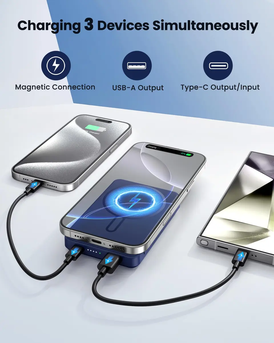 COOAV Power Bank 12000mAh Magnetic Portable Charger | MagSafe Compatible, Fast Wireless & USB-C Power - view 5