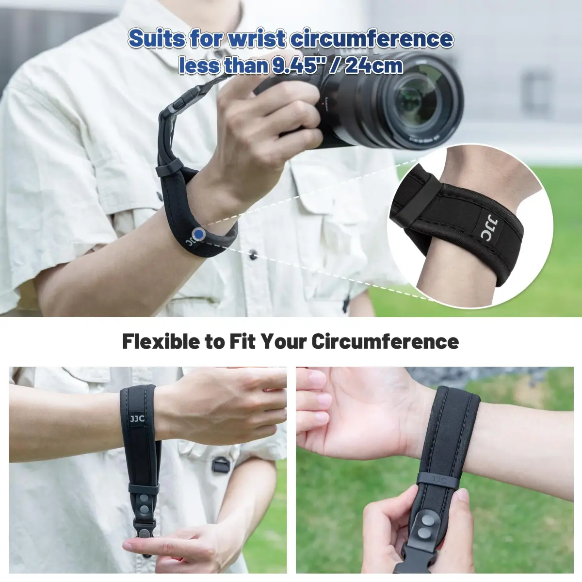 Kiorafoto Upgraded Quick Release Soft Neoprene Camera Hand Wrist Grip Strap with Sliding Lock, Black | Secure Grip for Mirrorless & DSLR Cameras - view 2