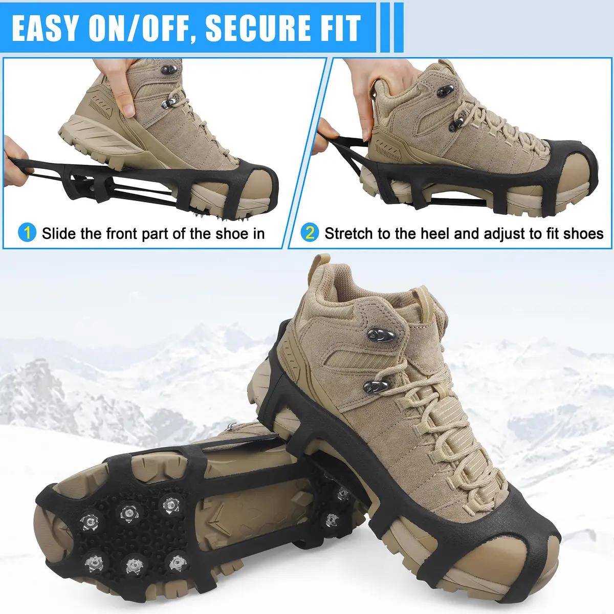 JSHANMEI Ice Cleats for Shoes and Boots Large (7.5-9.5 men/9-11 women) | Non-Slip Traction Spikes - view 5