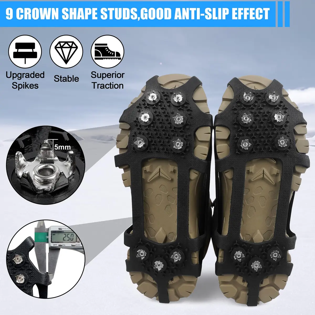 JSHANMEI Ice Cleats for Shoes and Boots Large (7.5-9.5 men/9-11 women) | Non-Slip Traction Spikes - view 6