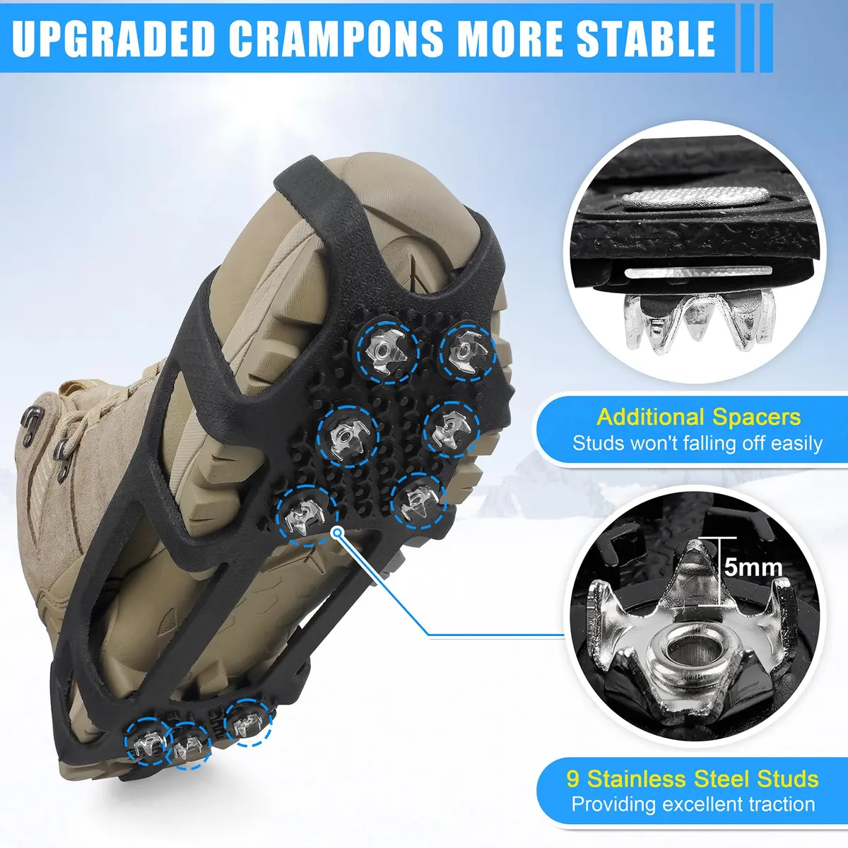 JSHANMEI Ice Cleats for Shoes and Boots Large (7.5-9.5 men/9-11 women) | Non-Slip Traction Spikes - view 2