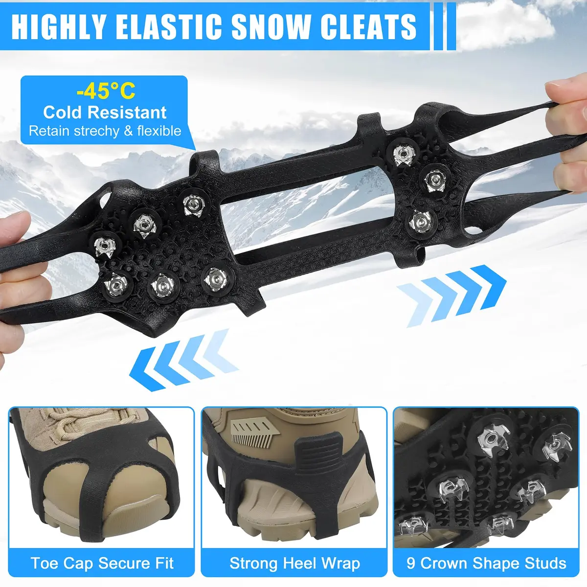 JSHANMEI Ice Cleats for Shoes and Boots Large (7.5-9.5 men/9-11 women) | Non-Slip Traction Spikes - view 3