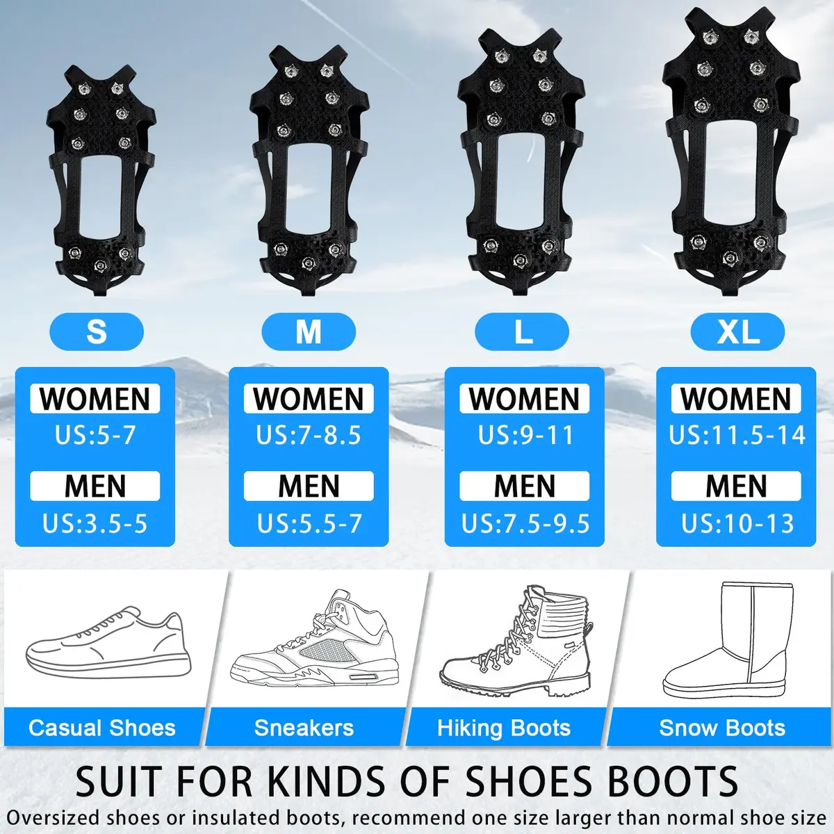 JSHANMEI Ice Cleats for Shoes and Boots Large (7.5-9.5 men/9-11 women) | Non-Slip Traction Spikes - view 4