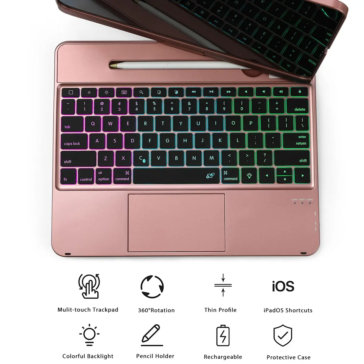 LENRICH Keyboard Case for iPad Pro 12.9 inch 6th/5th/4th/3rd Gen | 360° Rotating Stand, Wireless Keyboard, Rose Gold - view 5