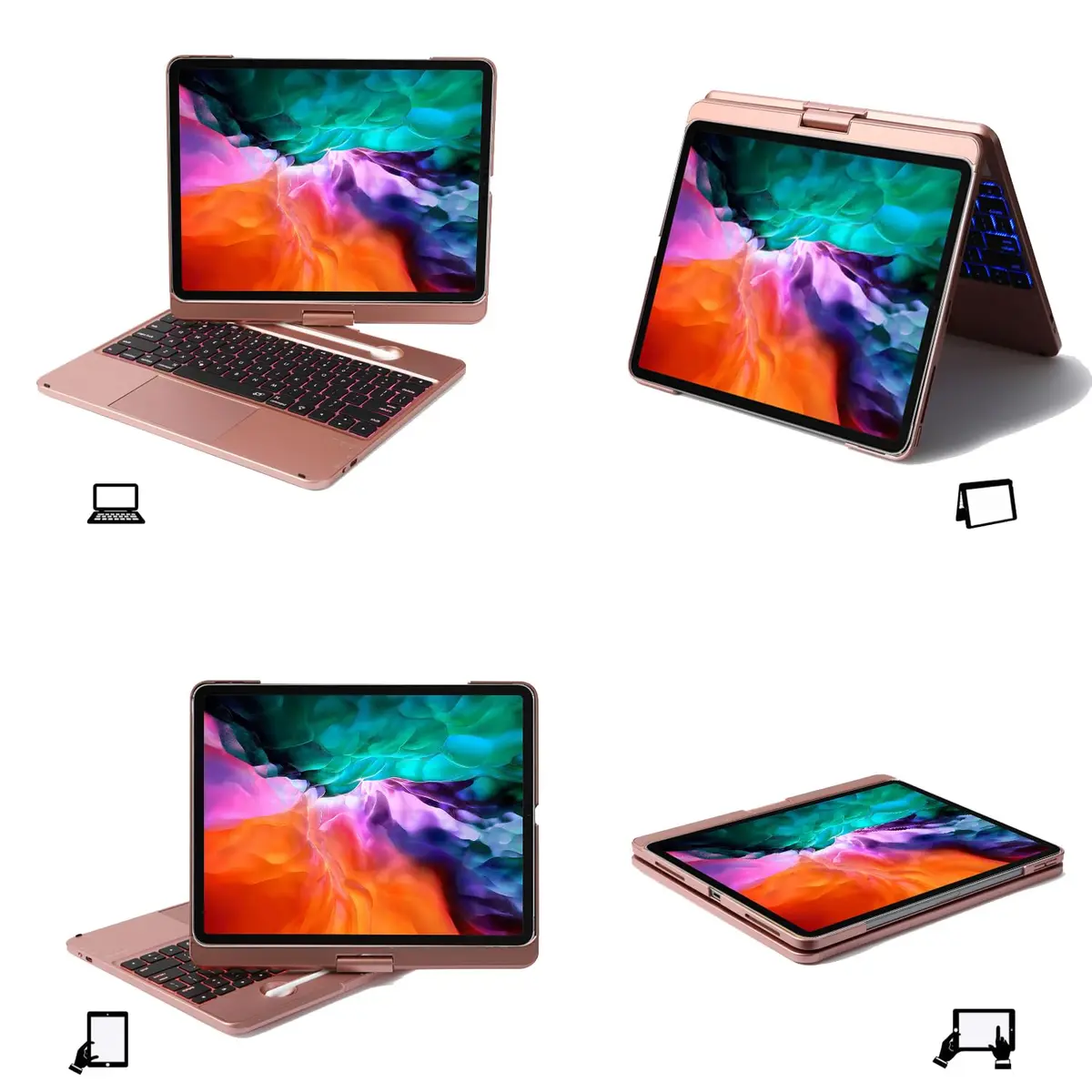 LENRICH Keyboard Case for iPad Pro 12.9 inch 6th/5th/4th/3rd Gen | 360° Rotating Stand, Wireless Keyboard, Rose Gold - view 6