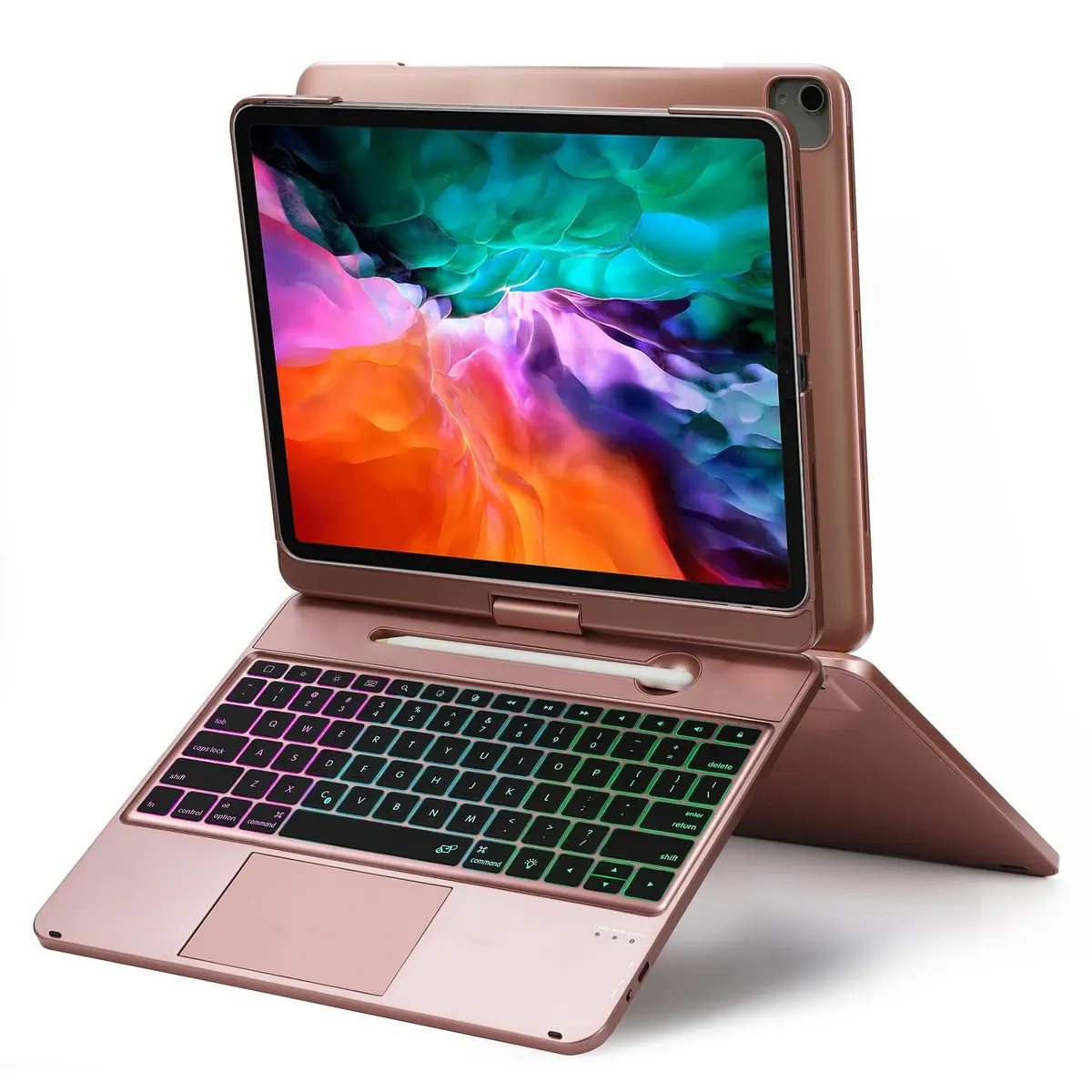 LENRICH Keyboard Case for iPad Pro 12.9 inch 6th/5th/4th/3rd Gen | 360° Rotating Stand, Wireless Keyboard, Rose Gold - view 7