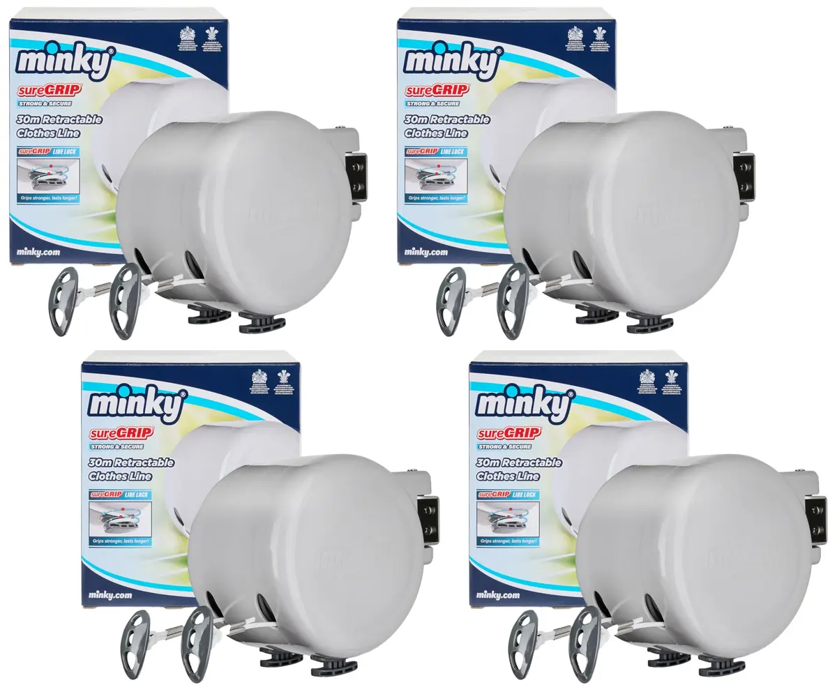 Minky Heavy Duty Retractable Clothesline Dual Line 49 Feet (Pack of 4) | PVC Coated, Space Saving Outdoor Drying - main product image